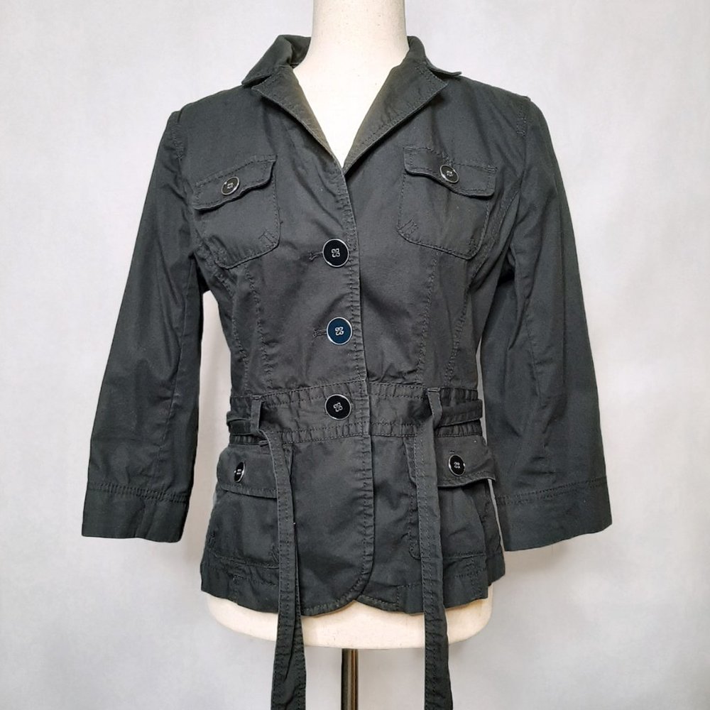 Ann Taylor LOFT Women’s Jacket Cropped Belted Lightweight Black Sz S